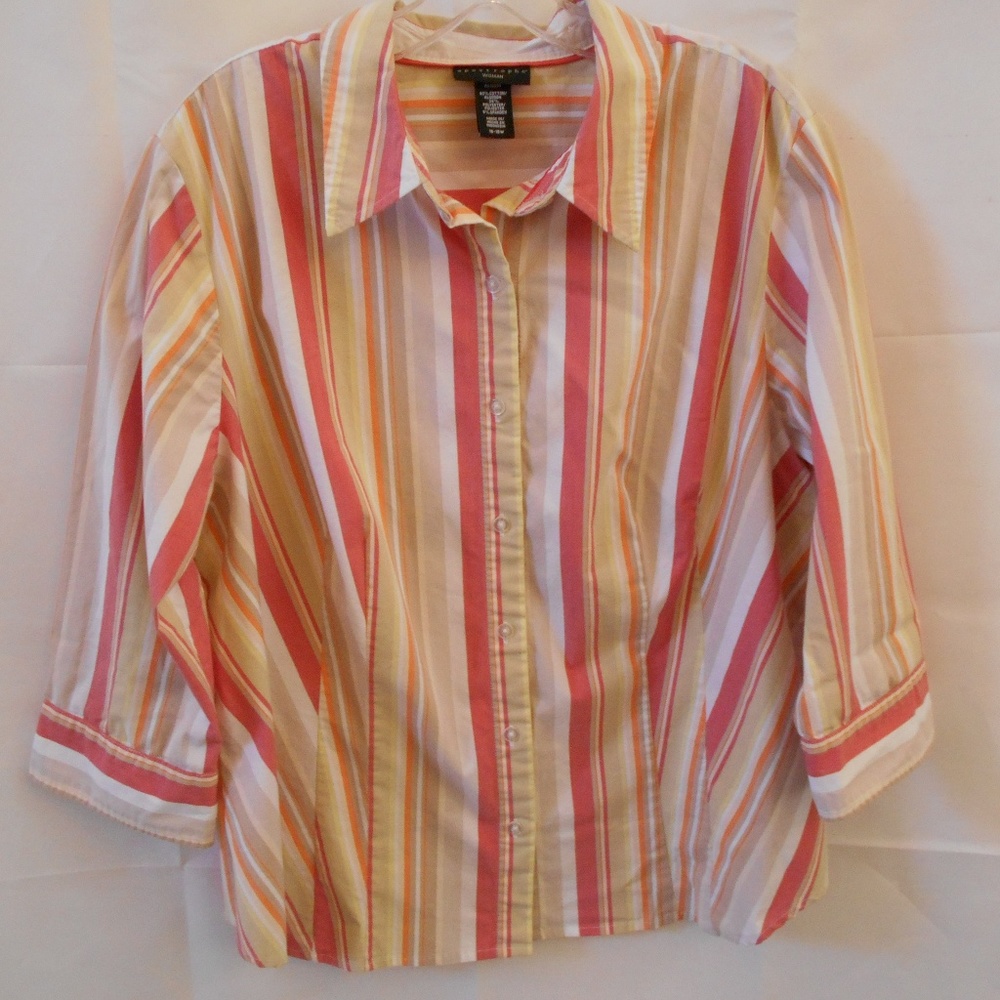 APOSTROPHE SIZE 16-18 BUTTON SHIRT PINK STRIPE